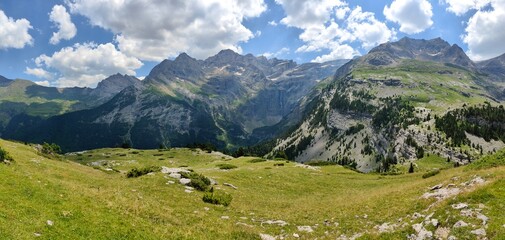 panoramic view of the pyrenees in the french region of gavarnie on a summer day