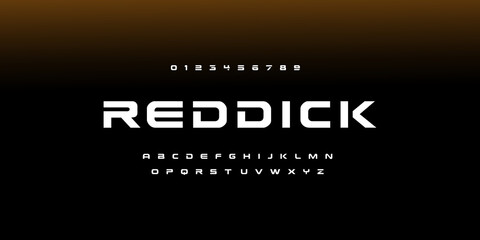 Abstract technology font and alphabet. Reddick digital sci-fi concept. vector illustration
