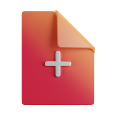 3D cartoon user interface illustration of a file or digital computer document or page icon on an isolated background. With studio lighting and a gradient colourful texture. 3D rendering