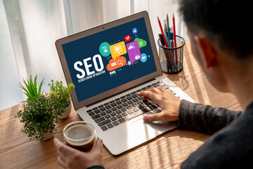 SEO search engine optimization for modish e-commerce and online retail business showing on computer...