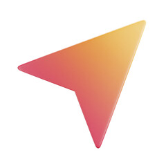 3D cartoon user interface illustration of a location arrow or direction pointing icon on an isolated background. With studio lighting and a gradient colourful texture. 3D rendering