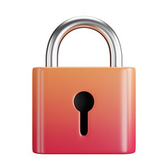 3D cartoon user interface illustration of a lock to secure icon on an isolated background. With studio lighting and a gradient colourful texture. 3D rendering