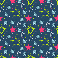 A set of vector seamless pattern with doodle stars. Hand drawn vector doodles.