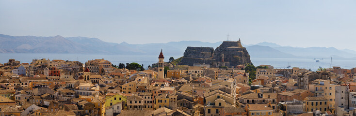 Fototapeta na wymiar Cityscape Corfu island, Greece. Panoramic view, high resolution photo city.