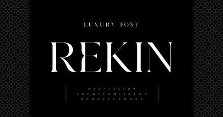 Rekin an Elegant alphabet letters serif font and number.Typography Luxury fonts uppercase and numbers. vector illustration
