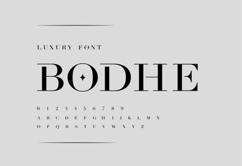 Bodhe an Elegant alphabet letters serif font and number.Typography Luxury fonts uppercase and numbers. vector illustration
