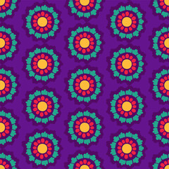 A pattern of flowers in the retro style of the 70s. Good vibes multi-colored picture. Vector illustration