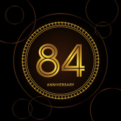 84th Anniversary Celebration with golden text and ring, Golden anniversary vector template