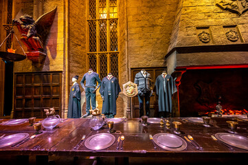 Naklejka premium Leavesden, UK - August 23, 2022: Exhibits inside the Making of Harry Potter tour at Warner Bros studio.