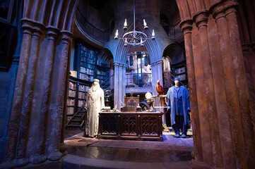 Naklejka premium Leavesden, UK - August 23, 2022: Exhibits inside the Making of Harry Potter tour at Warner Bros studio.