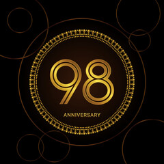 98th Anniversary Celebration with golden text and ring, Golden anniversary vector template