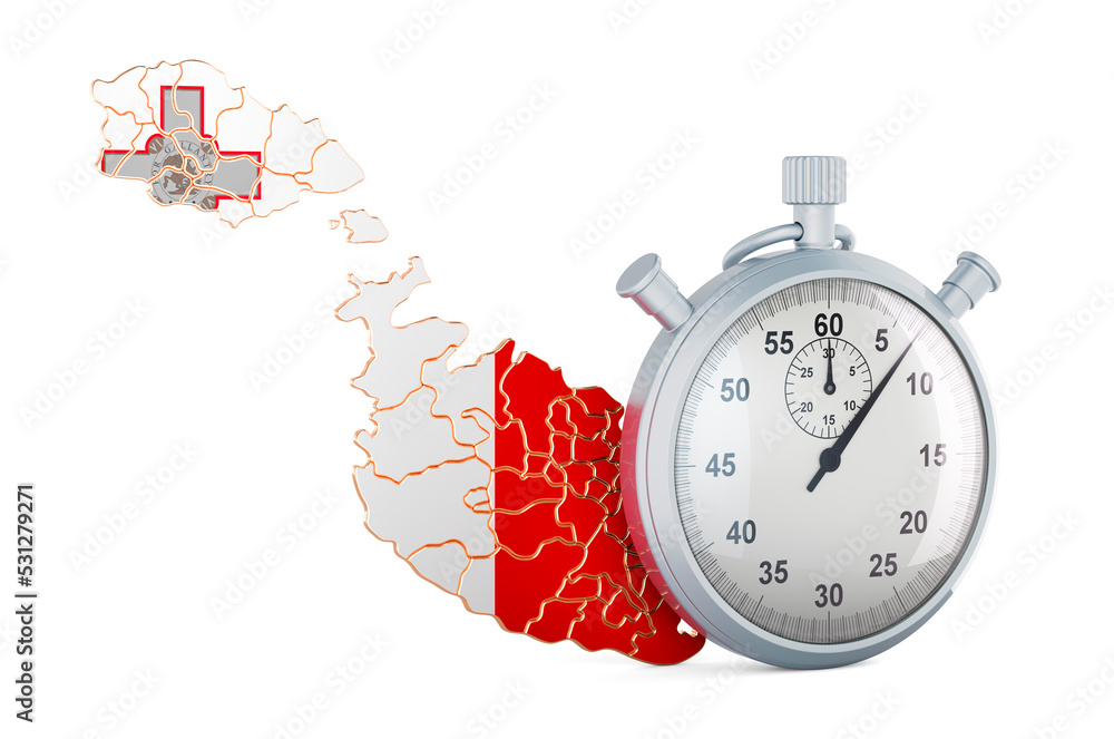 Poster maltese map with stopwatch, 3d rendering