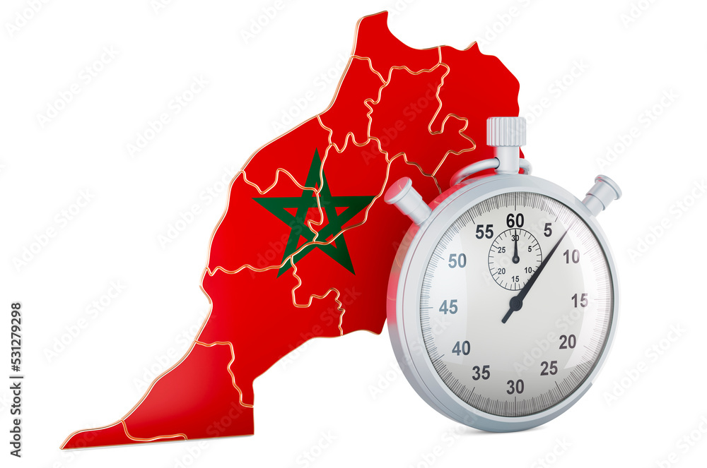 Poster moroccan map with stopwatch, 3d rendering