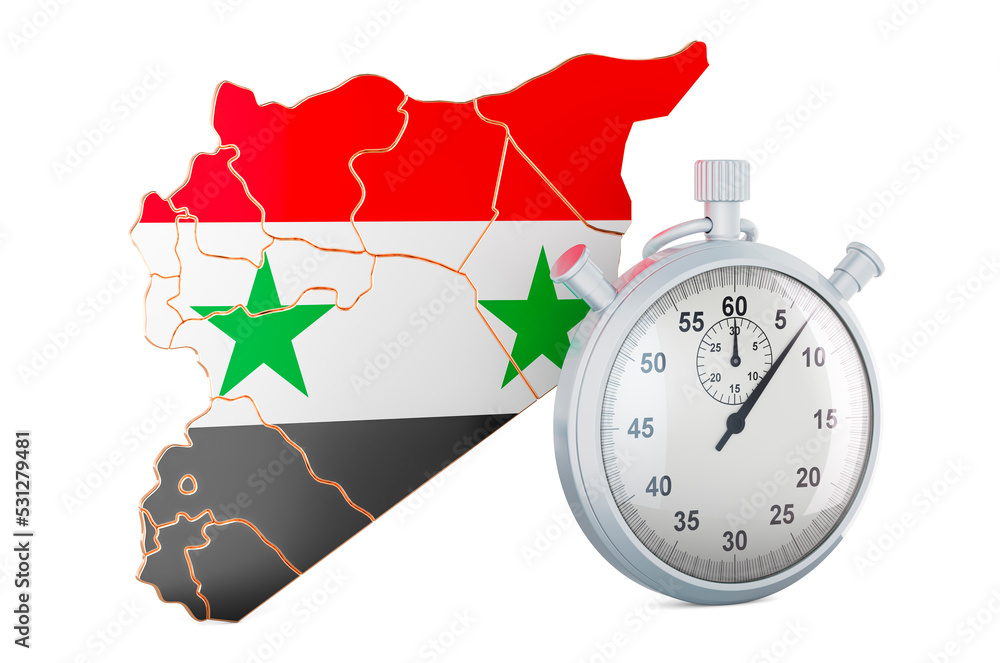 Poster syrian map with stopwatch, 3d rendering