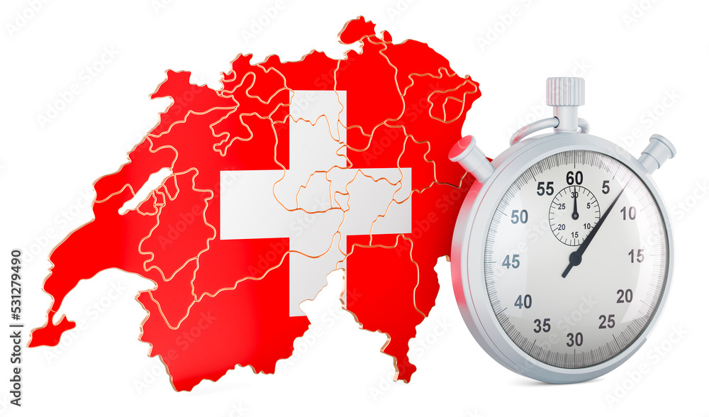 Poster swiss map with stopwatch, 3d rendering