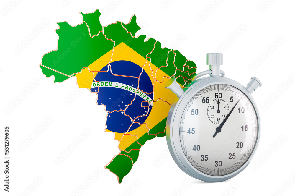 Poster brazilian map with stopwatch, 3d rendering