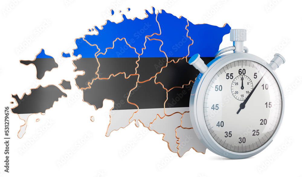 Poster estonian map with stopwatch, 3d rendering