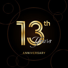 13th Anniversary Celebration with golden text, Golden anniversary vector template