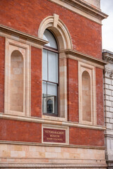Exterior detail on the Victoria and Albert Museum in the Kensington area of London.