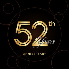 Fototapeta na wymiar 52th Anniversary Celebration with golden text, Golden anniversary vector template