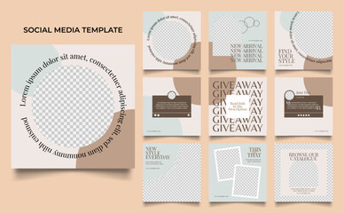 social media template banner fashion sale promotion in brown color. fully editable instagram and facebook square post frame puzzle organic sale poster.