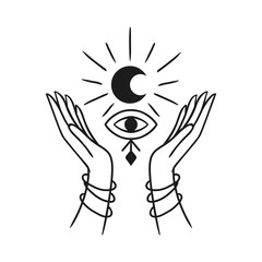 Moon pattern with moon geometry on white background. Magic poster