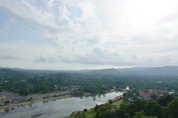 view landscape from Khun Dan Prakarn Chon huge concrete dam in Thailand