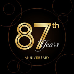 87th Anniversary Celebration with golden text, Golden anniversary vector template