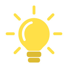 Yellow light bulb with rays of light in a flat style. Lamp and creative idea. Isolated on a white background. Vector illustration of a lamp