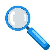 Lupa in flat style, magnifying glass blue, the concept of science and knowledge or education and inquiry. Vector illustration, magnifying glass and search icon
