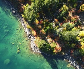 Glacial lake in autumn, Lindeman Lake, Chilliwack, British Columbia, Canada