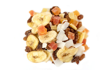 dried mix tropical fruits (raisin, banana, coconut, papaya, pineapple)