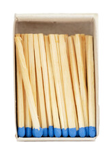 the box of wooden matches with blue head