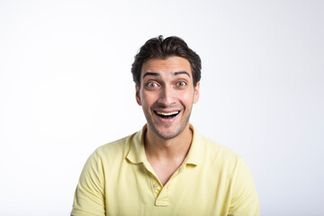 Fototapeta premium Portrait of cheerful happy man isolated on white background