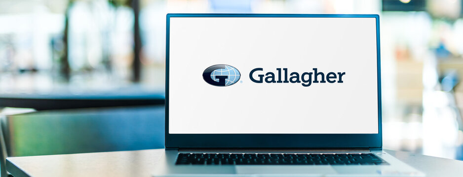 Laptop computer displaying logo of Arthur J. Gallagher