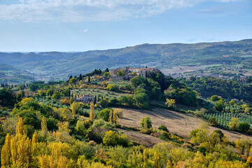 view of famous italian hills,umbria, italy