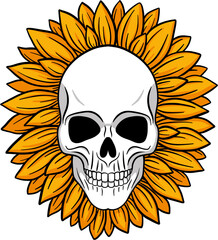 Skull with sunflowers. Floral skull for invitetions, posters, logos, greeting cards.