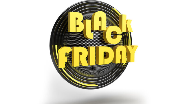 3d render of blackfriday on black and yellow shapes