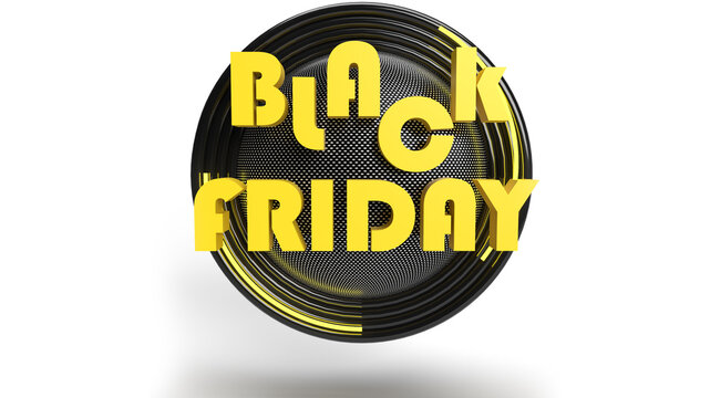 3d render of blackfriday on black and yellow shapes