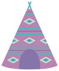 Cartoon style illustration of a violet tipi tent with bohemian ethno pattern on transparent background © Firn