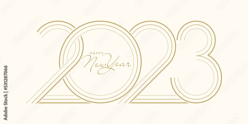Poster 2023 Happy New Year. 2023 luxury text vector gold color design.