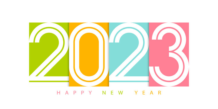 2023 Happy New Year. 2023 modern text vector colorful design.