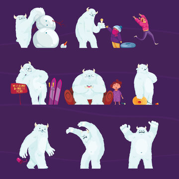 Yeti Characters Cartoon Set