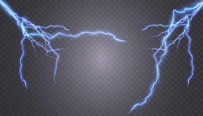 Blue lightning, thunderstorm, stormy weather, Vector illustration