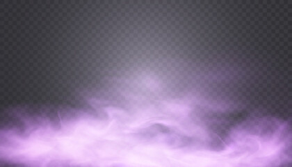 Purple smoke on a transparent background.Hookah smoke, poisonous gas, purple dust, fog effect.Vector © MAKSYM