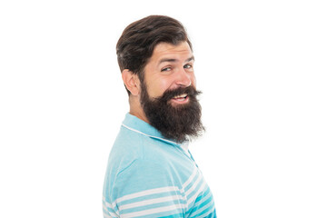 Portrait of bearded guy. Unshaven guy with smiling face. Happy guy with beard and mustache