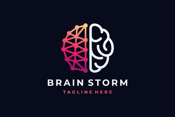 brain logo in network line connection concept