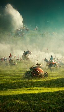 An AI Illustration of a Battle taking place on a grass plain.