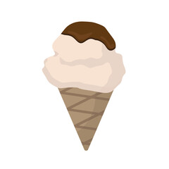 Ice Cream Vector. Chocolate Ice Cream. Vanilla Ice Cream with Chocolate Topping. Candy Vector Illustration