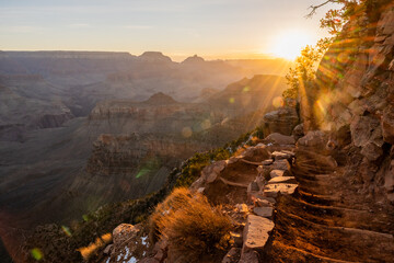 Sun Burst Around Cliff Wall of the Grand Canyon